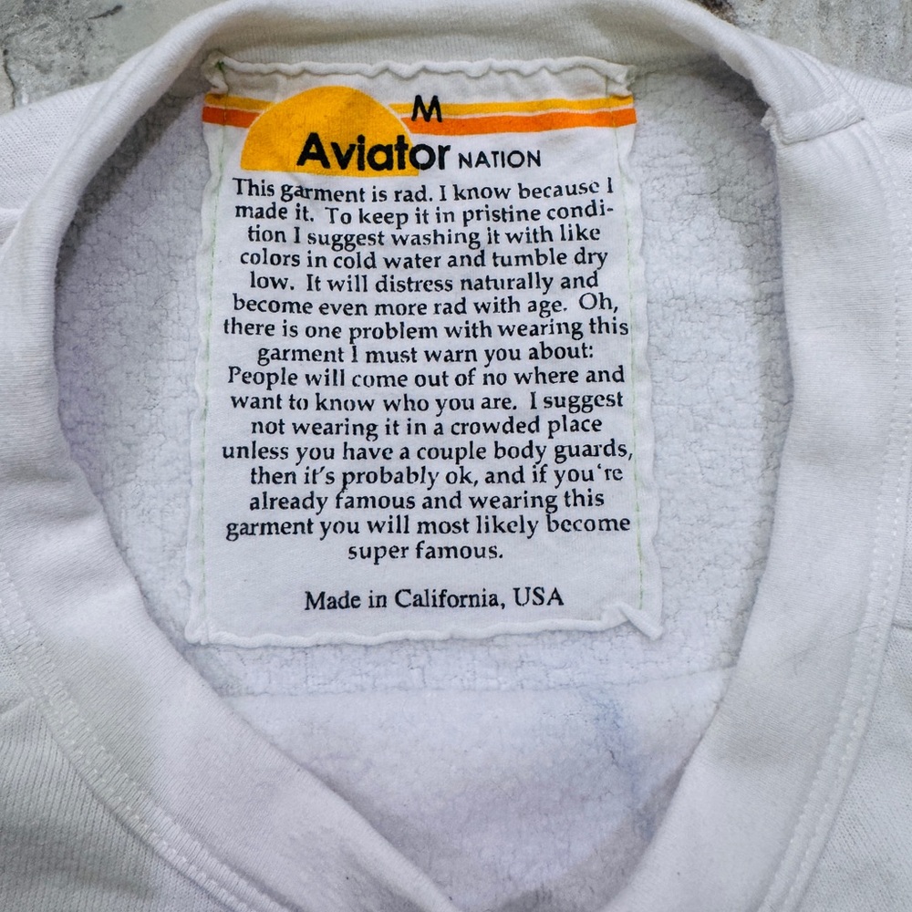 Aviator Nation White Cropped Lightning Bolt Sweatshirt RARE - Medium - Picture 5 of 7